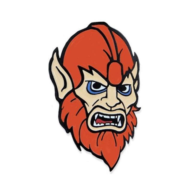front of the beastman Enamel Pin from the masters of the universe jewelry collection