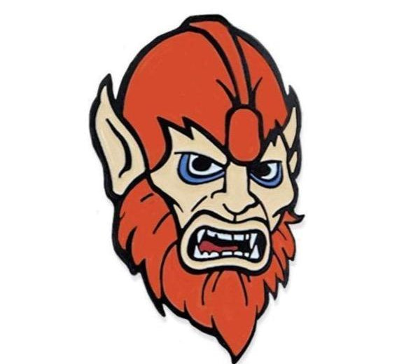 front angle of the beastman Enamel Pin from the masters of the universe jewelry collection