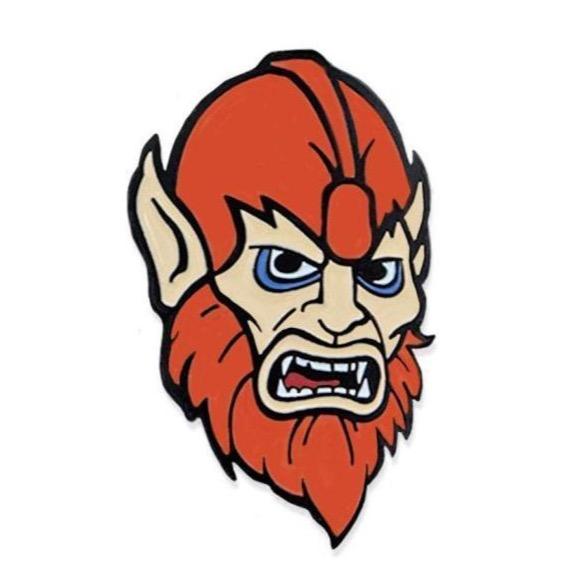 front angle of the beastman Enamel Pin from the masters of the universe jewelry collection