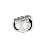 right side of the Big 3 Hole Ring in silver from the han cholo precious metal collection