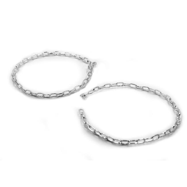 up close of the Big Chain Hoop Earrings in silver from the han cholo shadow series