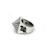 side  of the Big Pyramid Ring in silver from the han cholo precious metal collection
