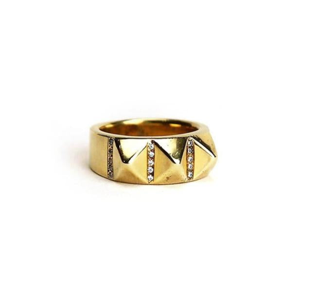 front of the Big Spike Stone Ring in gold from the han cholo precious metal collection