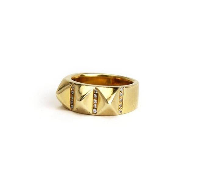 left side of the Big Spike Stone Ring in gold from the han cholo precious metal collection