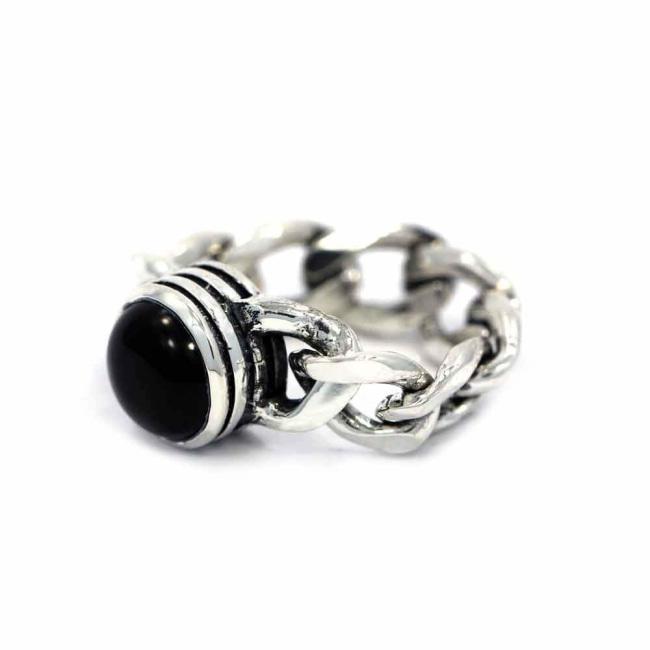 left side of the Black Hole Sun Ring in Silver from the han cholo precious metal collection