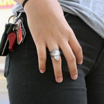 Girl wearing bride of frankenstein sterling silver ring