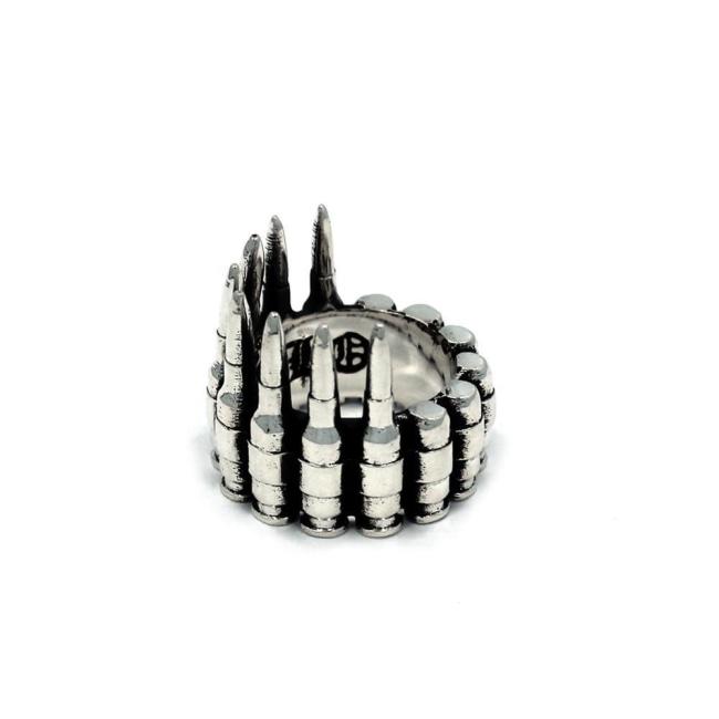 left side of the Bullets Ring in silver from the han cholo precious metal collection