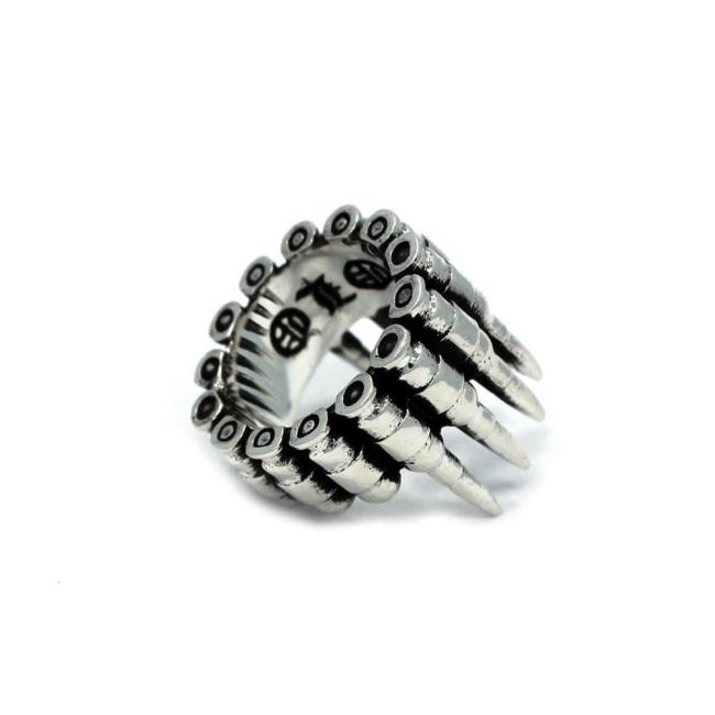 back angle of the Bullets Ring in silver from the han cholo precious metal collection