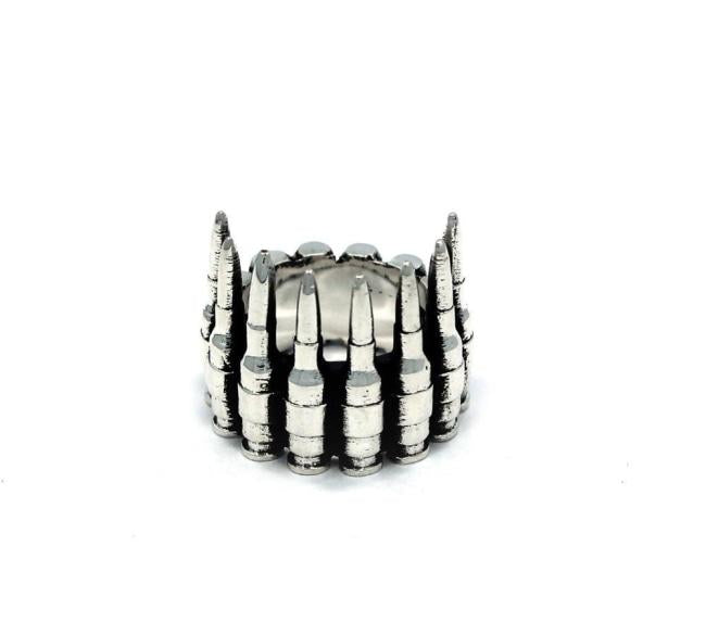 front of the Bullets Ring in silver from the han cholo precious metal collection