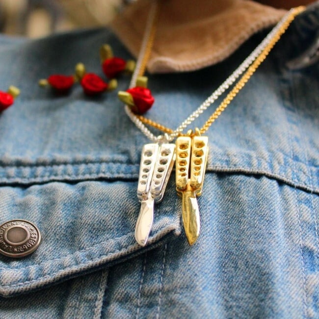 Butterfly Knife Pendant Ss Necklaces