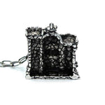 back of the castle grayskull pendant in silver from the masters of the universe collection