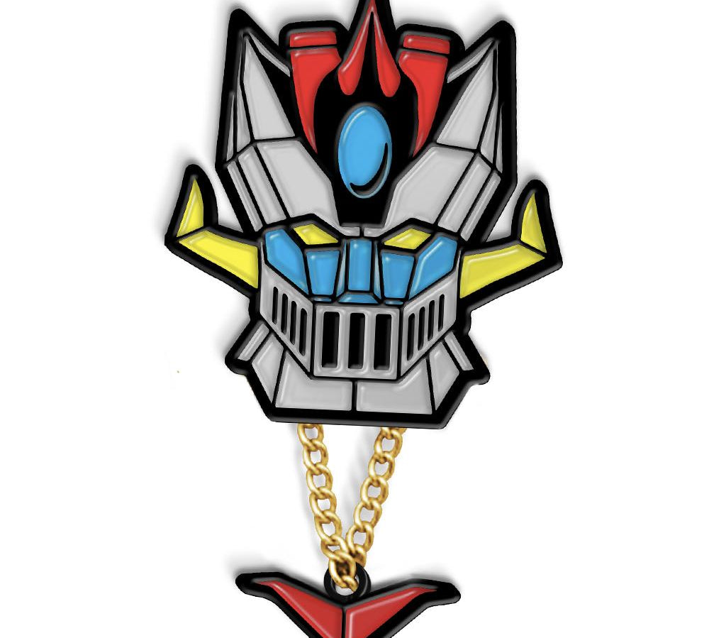 Shogun Warrior inspired Space knight enamel pin on while background