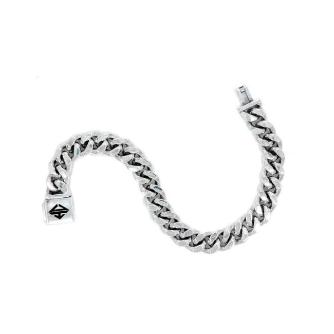 open detail of the Classified Chain Bracelet in silver from the han cholo alien collection
