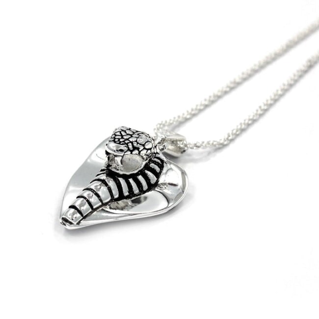 right side of the Cobra Lover Pendant in silver from the fantasy collection
