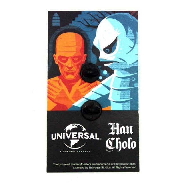 back of the Creature Lurking Enamel Pin on an officially licensed universal monsters pin card