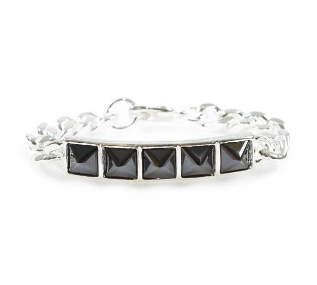 Her Crystal Spike Id Bracelet Silver/black Ss Bracelets