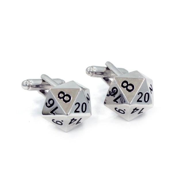 right shot of the D20 Cufflinks in silver on a white background