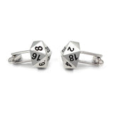 shot of both sides of the D20 Cufflinks in silver on a white background