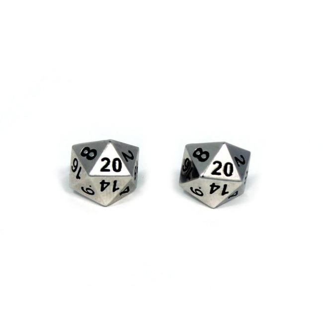 front view of the D20 stud earrings on a white background