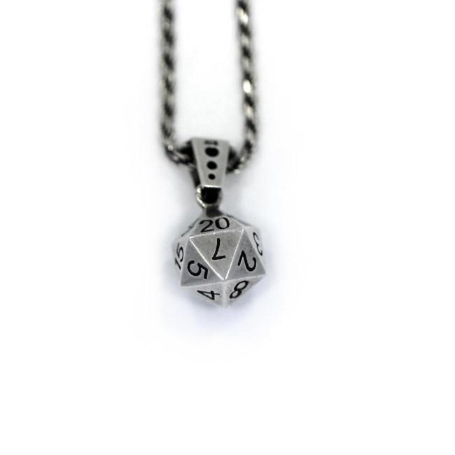 back shot of the D20 Pendant in silver on a white background