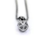 up close shot of the D20 Pendant in silver on a white background