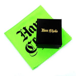 shot of the black han cholo jewelry box with a green polishing cloth