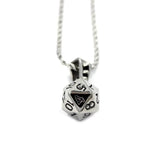 up close shot of the D20 Pendant in silver on a white background