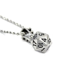 left angle shot of the D20 Pendant in silver on a white background
