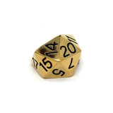 left side view of the D20 ring in gold on a white background