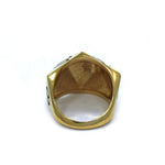 back view of the D20 ring in gold on a white background