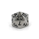 front view of the D20 ring in silver on a white background
