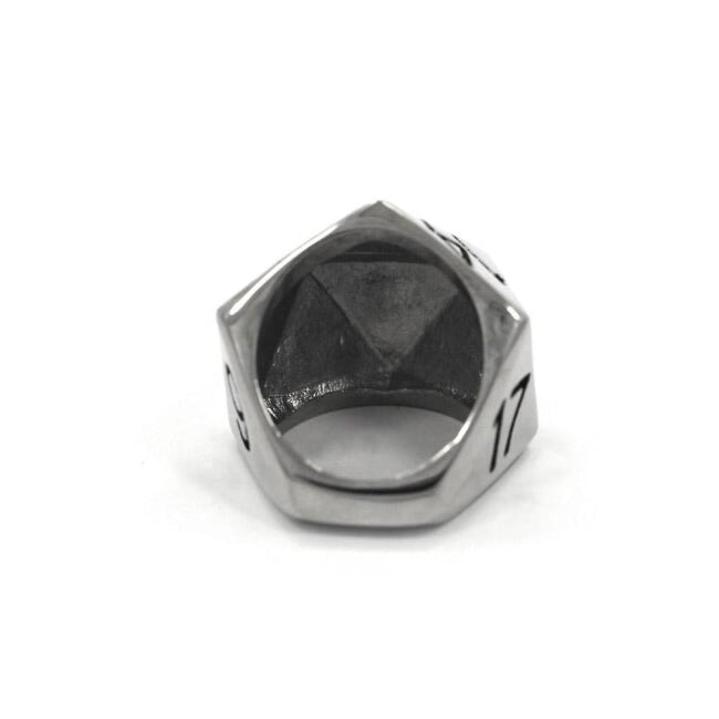 back view of the D20 ring in silver on a white background