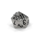 Right side view of the D20 ring in silver on a white background