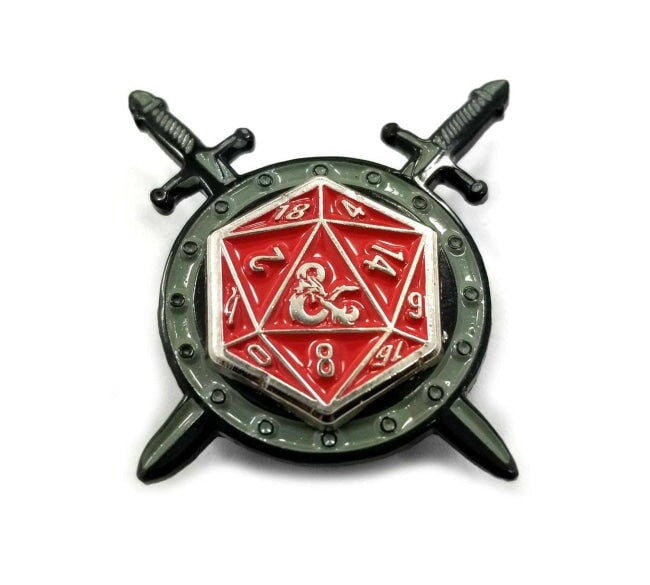 D&d Cross Sword D20 Spinner Pin Enamel