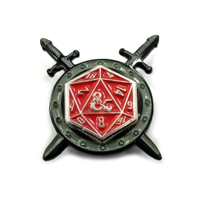 D&d Cross Sword D20 Spinner Pin Enamel