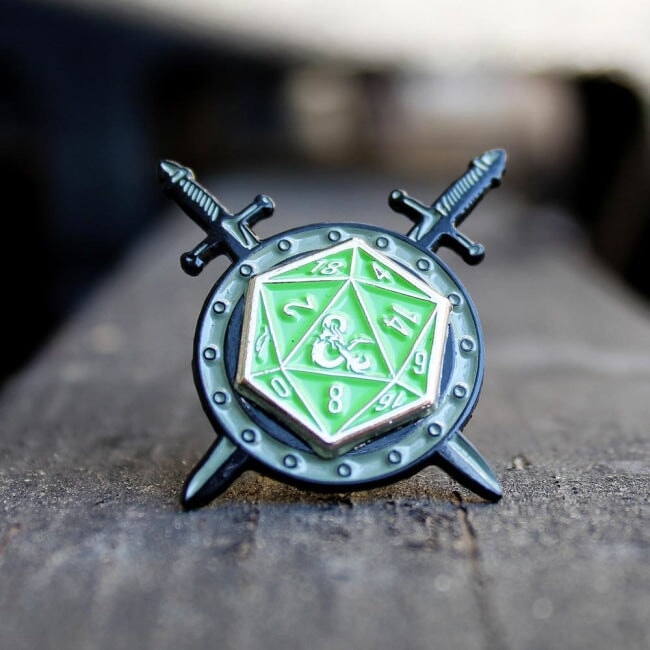 D&d Cross Sword D20 Spinner Pin Enamel