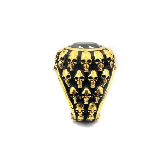 side of the Dead Ringer Ring in gold from the han cholo skulls collection