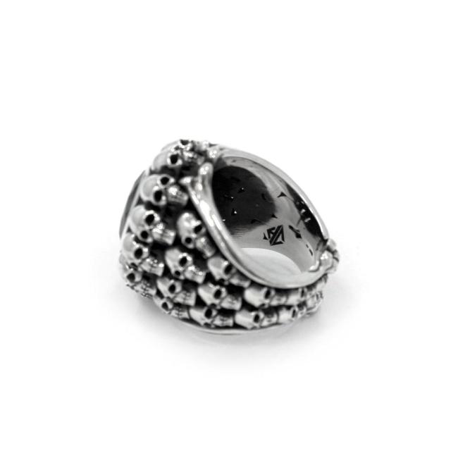 side of the Dead Ringer Ring in silver from the han cholo skulls collection