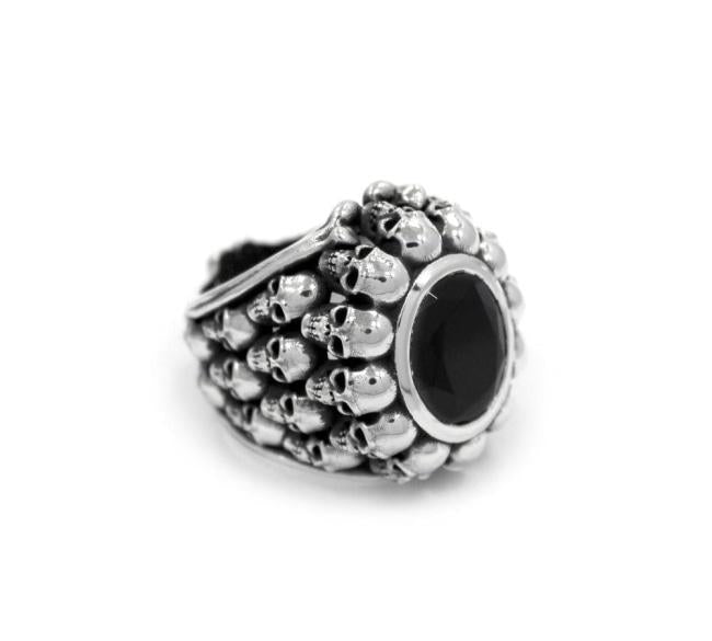 left angle of the Dead Ringer Ring in silver from the han cholo skulls collection