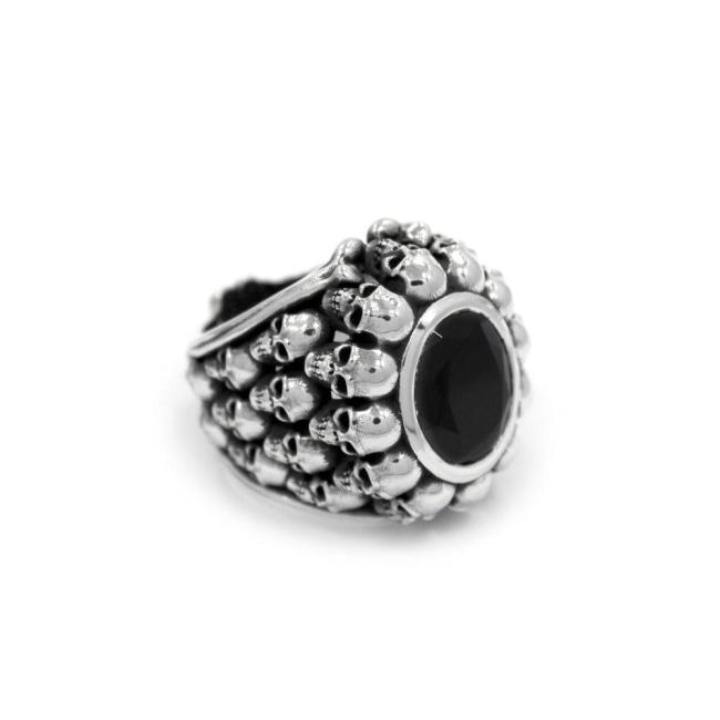 left angle of the Dead Ringer Ring in silver from the han cholo skulls collection