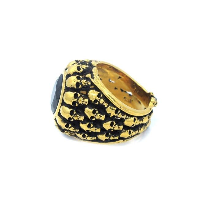 side detail of the Dead Ringer Ring in gold from the han cholo skulls collection