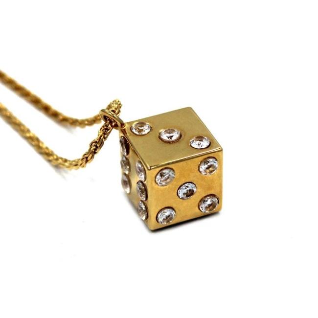 left side shot of the Dice Pendant in gold on a white background