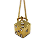 up close shot of the Dice Pendant in gold on a white background