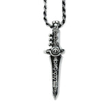 green ranger Dragon Dagger Pendant hanging on silver chain on a white background