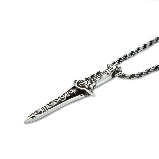 3/4 view of the Dragon Dagger Pendant on a white background