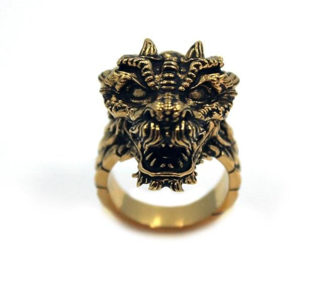front of the Dragon Ring in gold from the han cholo fantasy collection