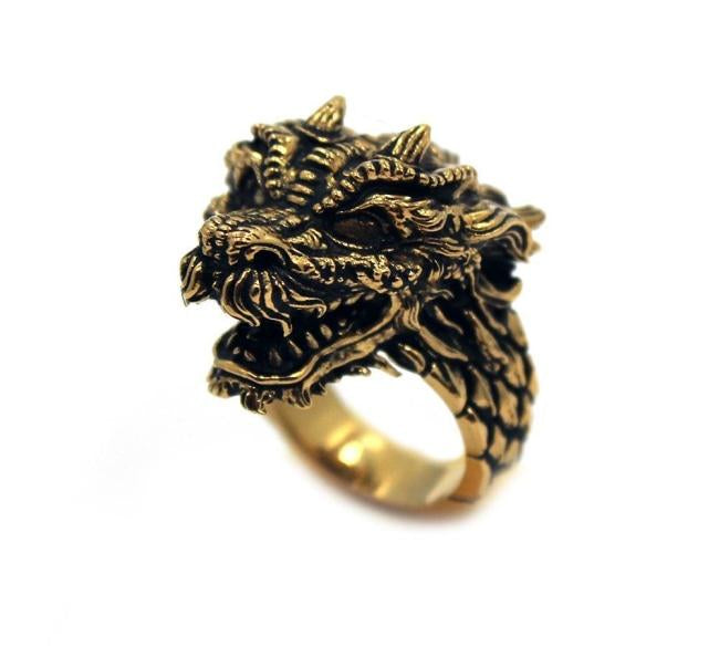 left angle of the Dragon Ring in gold from the han cholo fantasy collection
