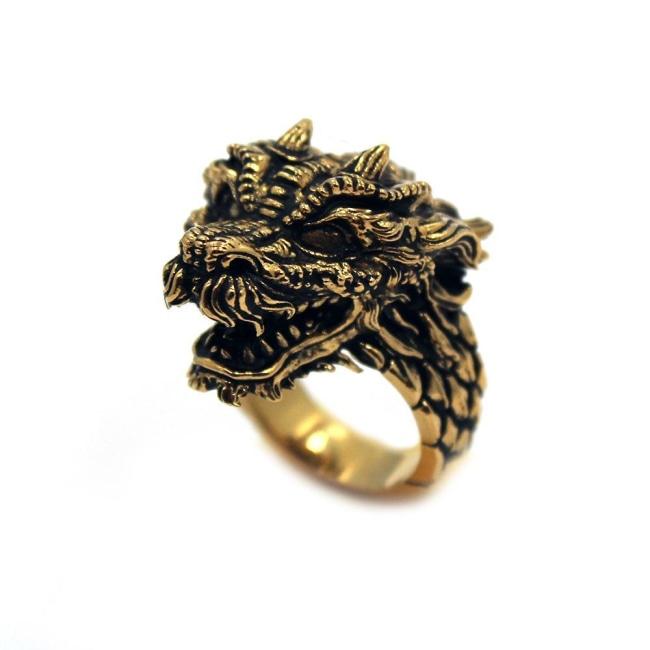 left angle of the Dragon Ring in gold from the han cholo fantasy collection