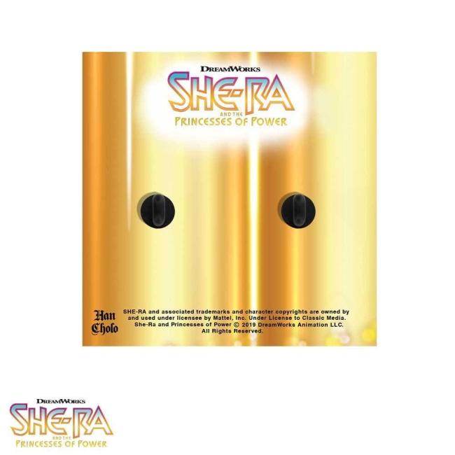 shot of the back of the she-ra for the honor of grayskull enamel pin on pin card with rubber backs
