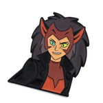Angled and close up view of the Force-Captain Catra Enamel Pin leaning and angled to the right